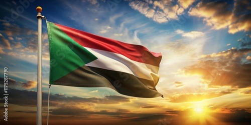 Sudan Flag, National Symbol, African Flag, Patriotic Image, Left Composition, Copy Space photo