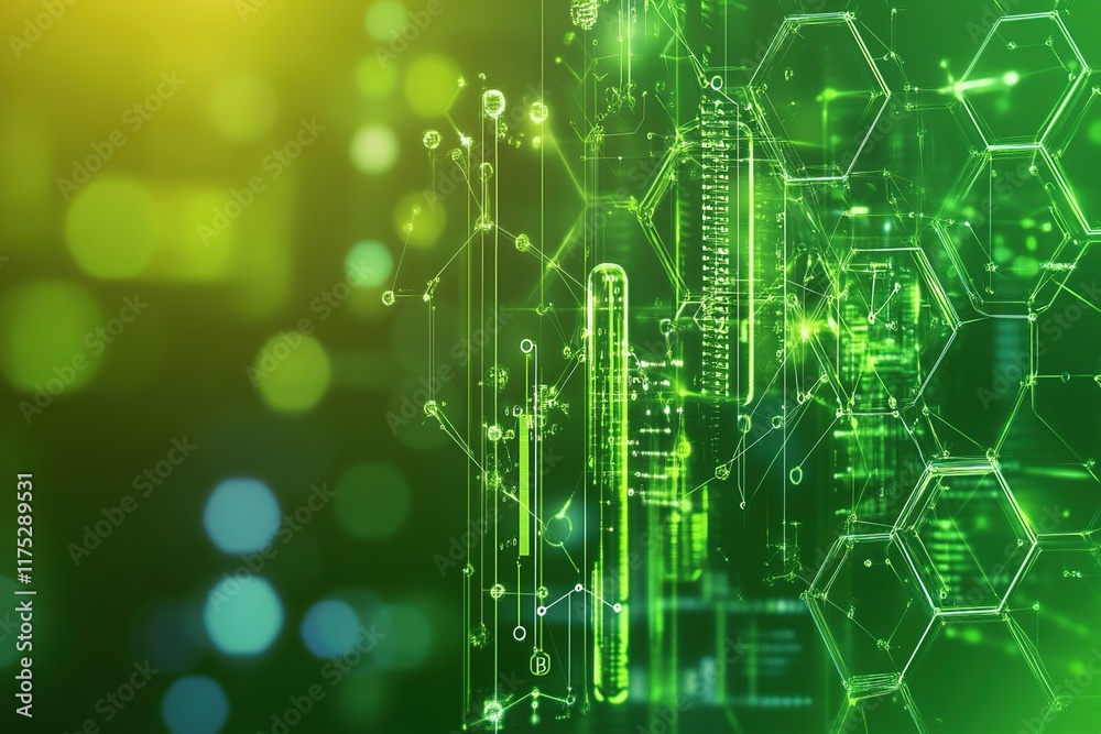 Obraz premium Abstract Green Digital Network: Futuristic Hexagon Data Structure