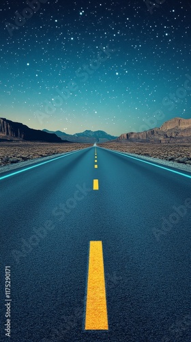 Starry Night Highway A Desolate Road Stretching Towards a Celestial Horizon