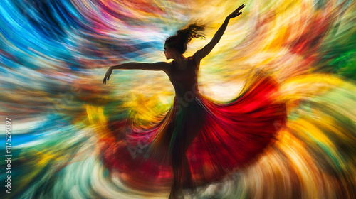 A dancer in a kaleidoscope of colors, every movement creating ripples of vibrant energy
