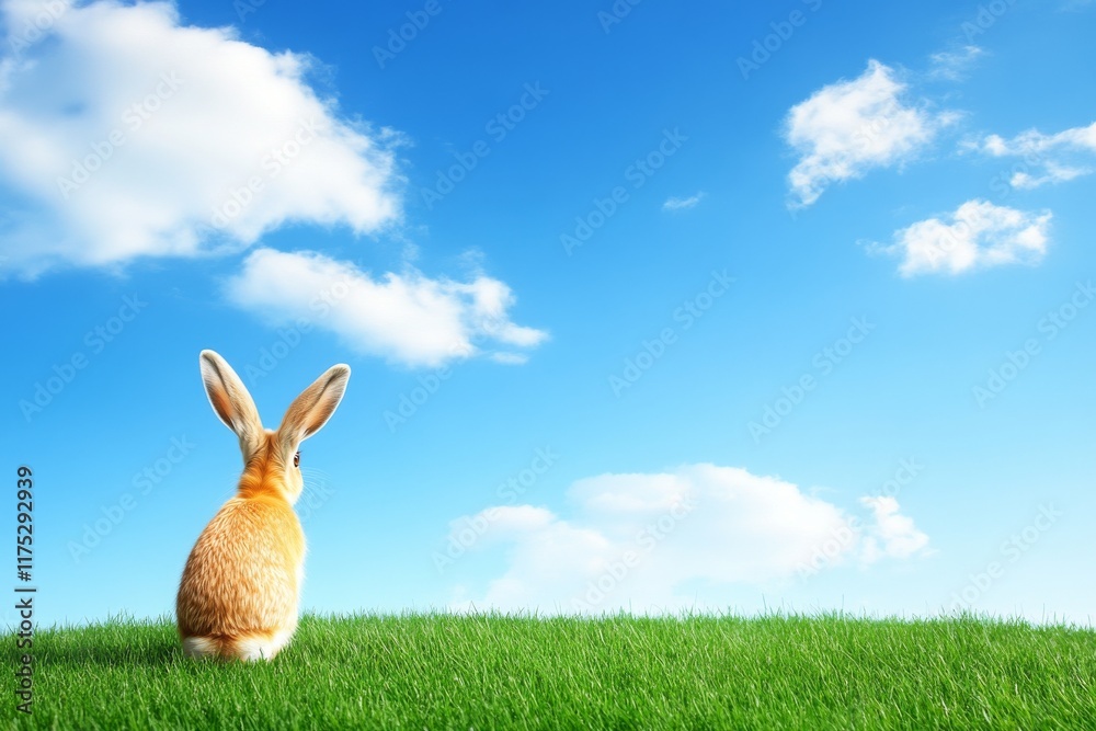 Fototapeta premium European wild animal in its natural habitat A brown hare, lepus europaeus, munches on green grassland