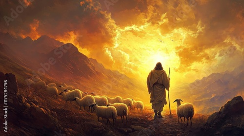 Inspirational Jesus Christ as Shepherd Painting