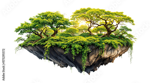 Lush Green Grass Floating Island PNG with Transparent Cut Out