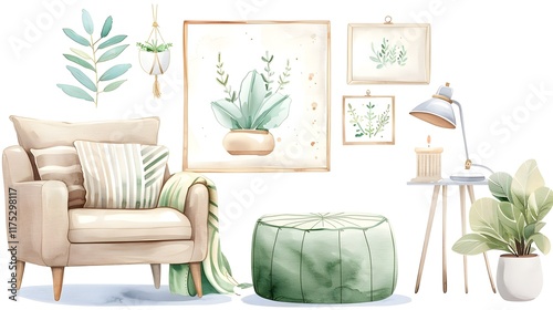 Cozy and Serene Living Room with Natural Elements and Minimalist Decor
