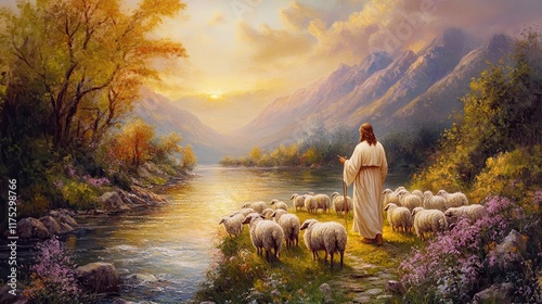 Jesus Christ Guides the Flock by the River