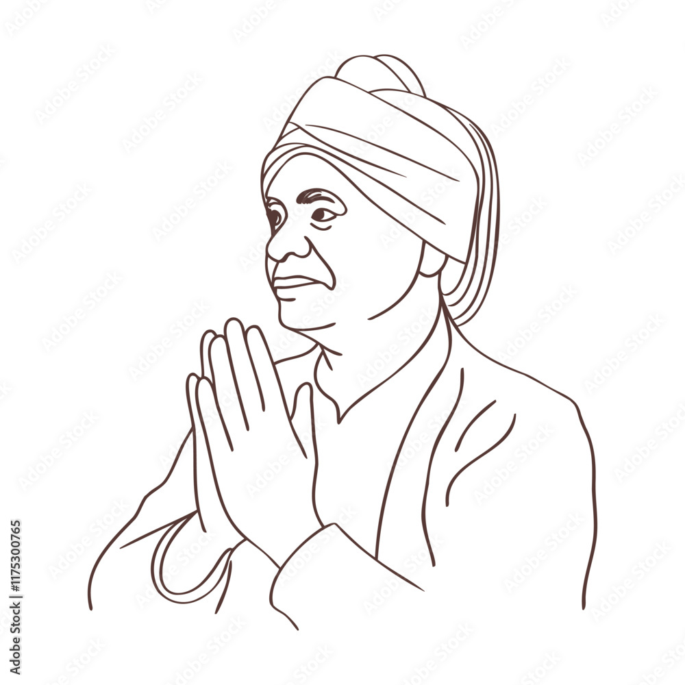 Portrait of a praying Muslim man in traditional clothing and turban. Elderly man. Sketch, illustration. Portrait of a praying Muslim man in traditional clothing and turban. Elderly man. Sketch, illustration.