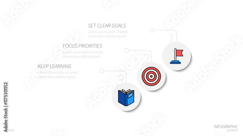 Infographic template with 3 points, numbered steps, icons, and a clean design. Ideal for presentations, reports, or educational materials.