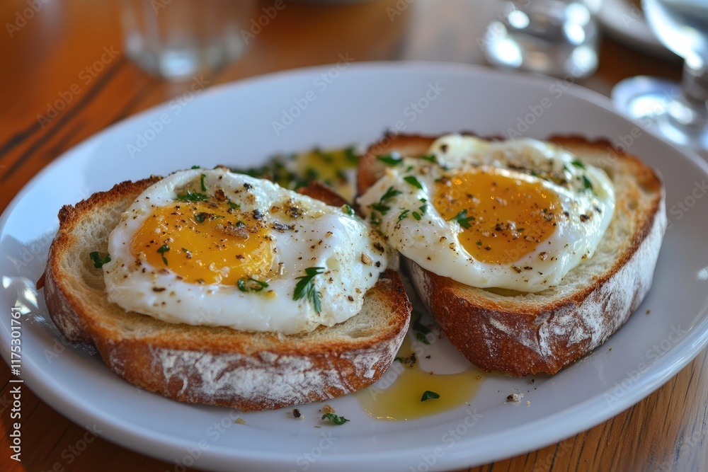 Delicious Fried Eggs Served on Toasted Bread