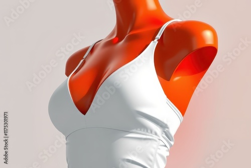 a mannequin with a white top and orange skirt photo