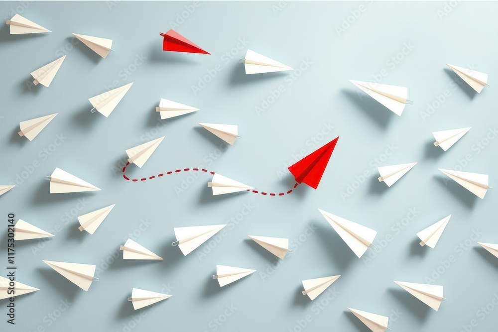 paper airplanes flying in the air with a red arrow paper airplanes flying in the air with a red arrow