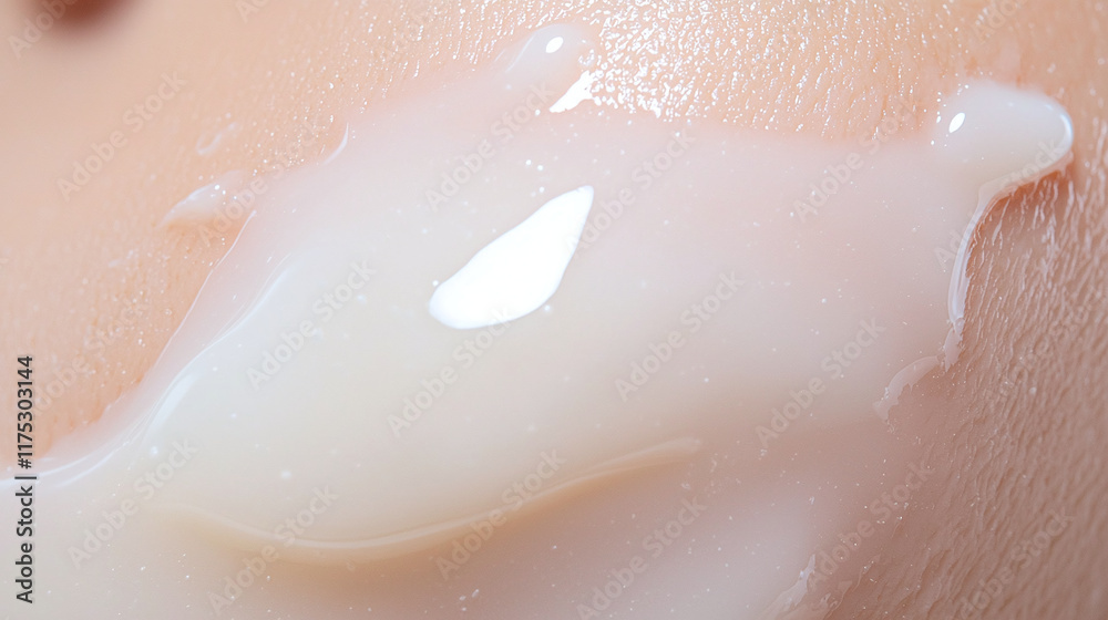 Fototapeta premium Close up of radiant skin with creamy moisturizer, highlighting hydration and texture. smooth surface reflects light, showcasing healthy glow and skincare routine