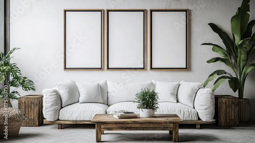 Japanese Home Interior Design with Square Coffee Table and White Sofa