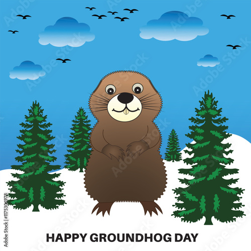 Happy Groundhog Day. Banner, postcard.