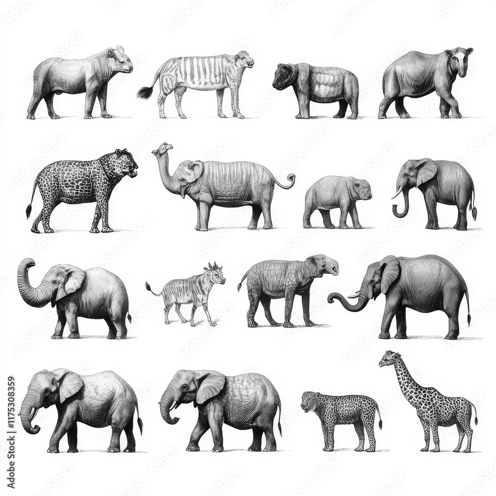 Fototapeta premium wild animals gathered in an illustration collection