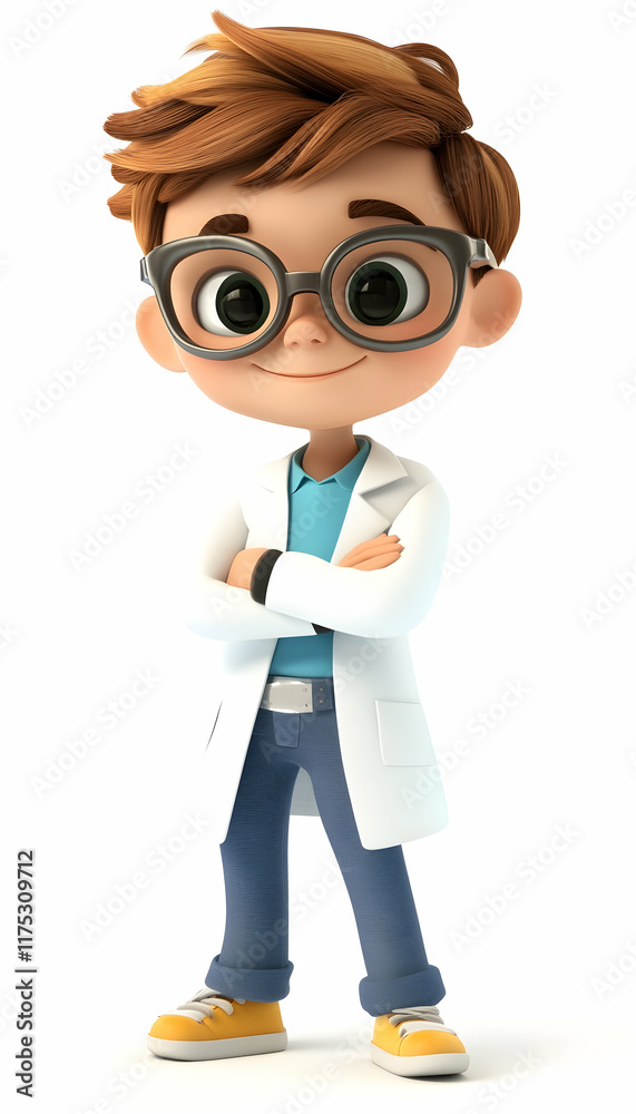Adorable 3D cartoon boy as a young scientist with a curious expression, isolated on a white background AI Generated Adorable 3D cartoon boy as a young scientist with a curious expression, isolated on a white background AI Generated