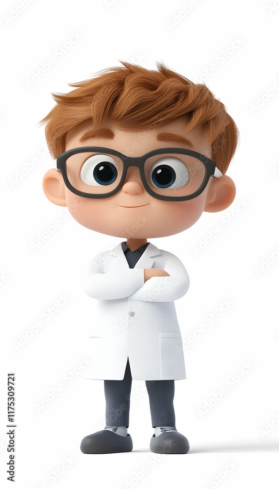 Adorable 3D cartoon boy as a young scientist with a curious expression, isolated on a white background AI Generated Adorable 3D cartoon boy as a young scientist with a curious expression, isolated on a white background AI Generated