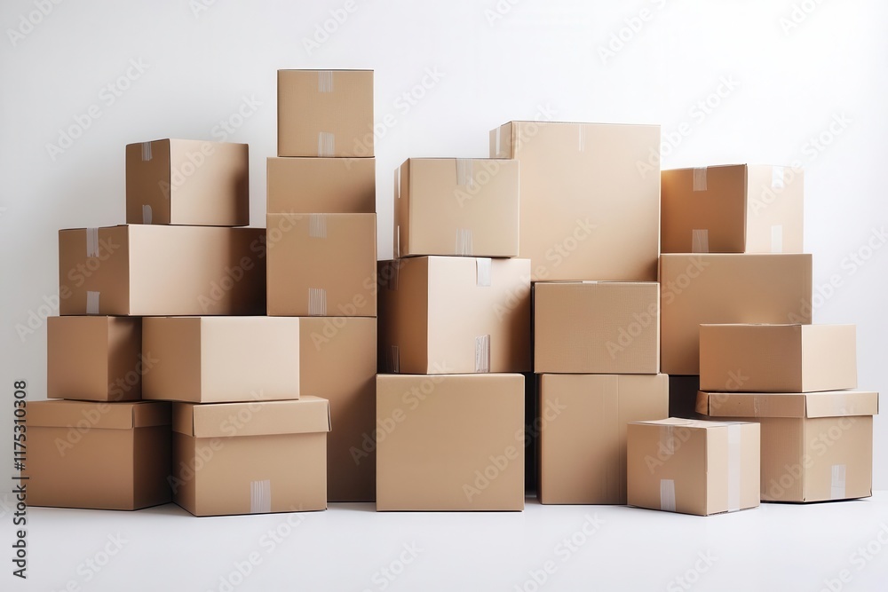 cardboard boxes isolated on a pure white background showcasing varying sizes and shapes ideal for logistics shipping or storage visuals in a clean organized manner
