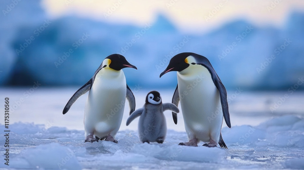 Fototapeta premium Emperor penguin family on ice.