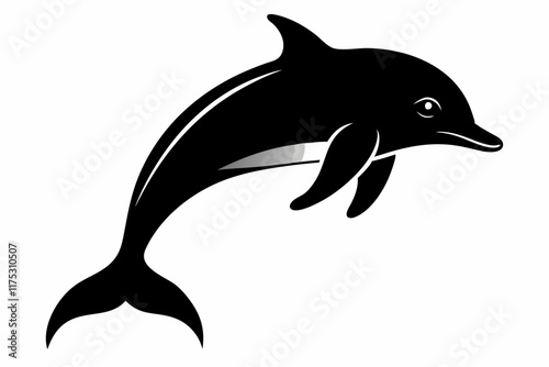 A silhouette black and white dolphin on white background. Dolphin fish animal silhouette vector photo