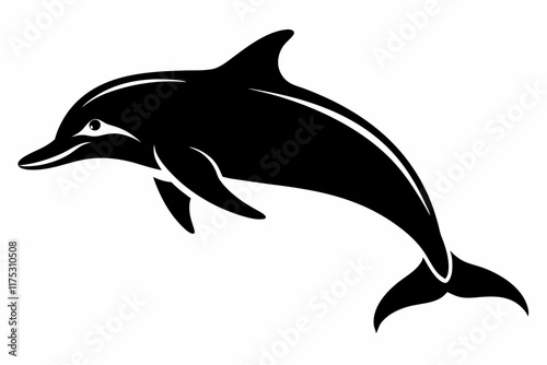 A silhouette black and white dolphin on white background. Dolphin fish animal silhouette vector photo