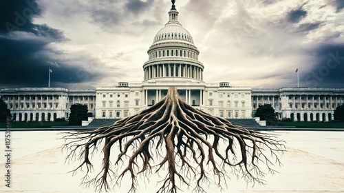 The Roots of Power: A symbolic representation of the US Capitol building and its deep-rooted influence. photo