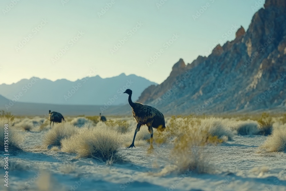 Fototapeta premium With the Flinders Ranges providing the backdrop, an emu roams. Near: Flinders Ranges National Park, South Australia, Australia