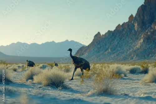 With the Flinders Ranges providing the backdrop, an emu roams. Near: Flinders Ranges National Park, South Australia, Australia photo