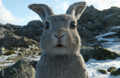 Churchill, Manitoba, Canada hosts an Arctic hare (Lepus arcticus) in snow photo