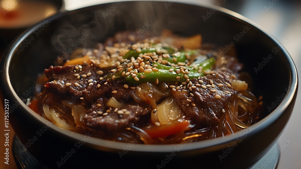 Steaming Bowl Of Beef And Glass Noodles Dish Steaming Bowl Of Beef And Glass Noodles Dish