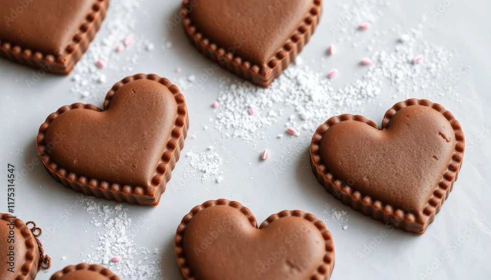 Chocolate heart-shaped candies on light surface Chocolate heart-shaped candies on light surface