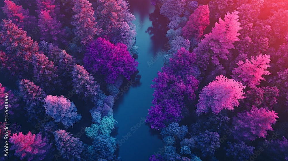 Fototapeta premium Aerial View of a Vibrant Forest and Serene River