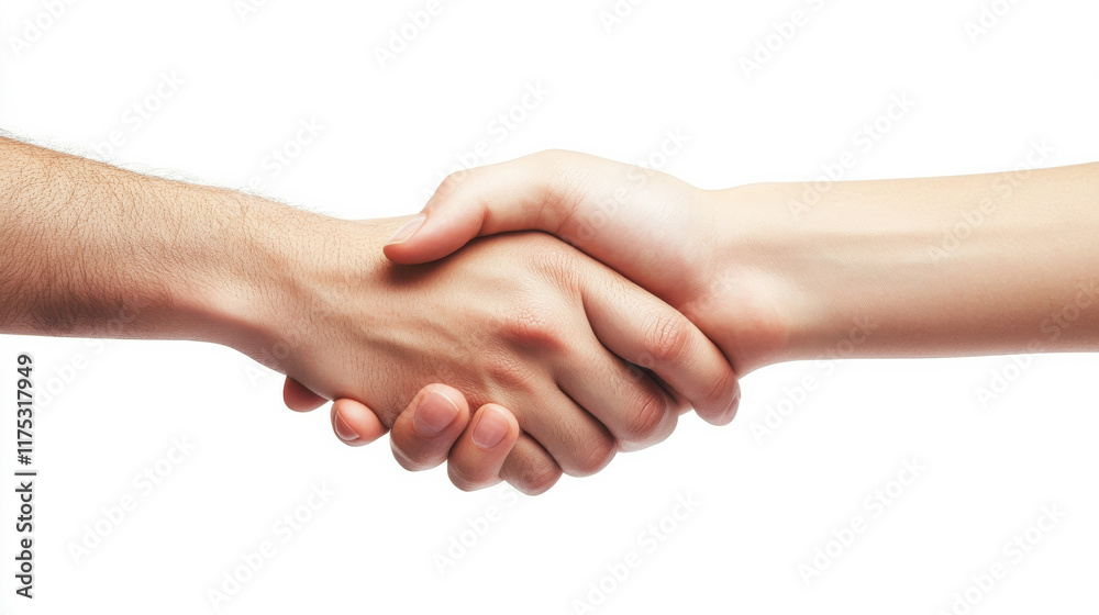 A handshake between two people on a white background symbolizing agreement, partnership, and unity A handshake between two people on a white background symbolizing agreement, partnership, and unity