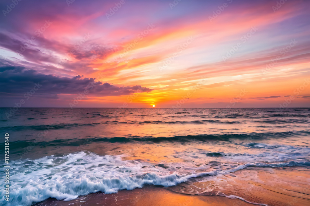 Fototapeta premium Blurred sunset sky and ocean nature background