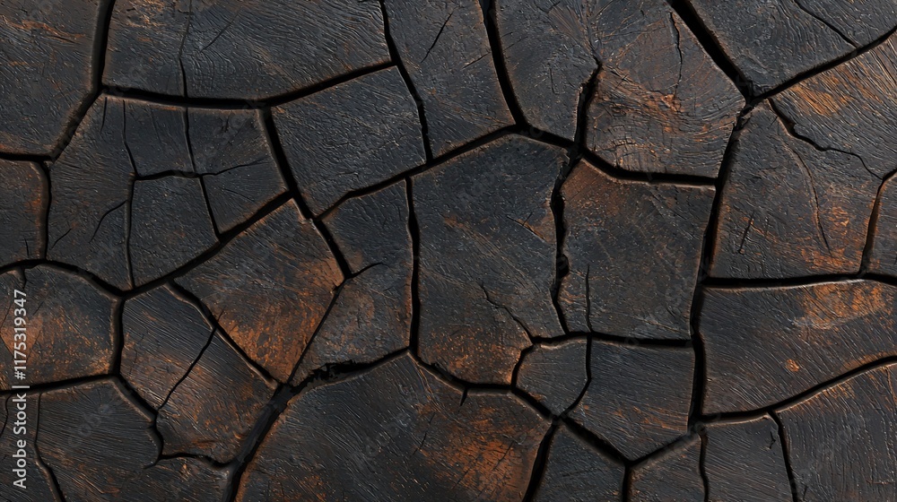 Fototapeta premium Cracked dark brown earth texture.