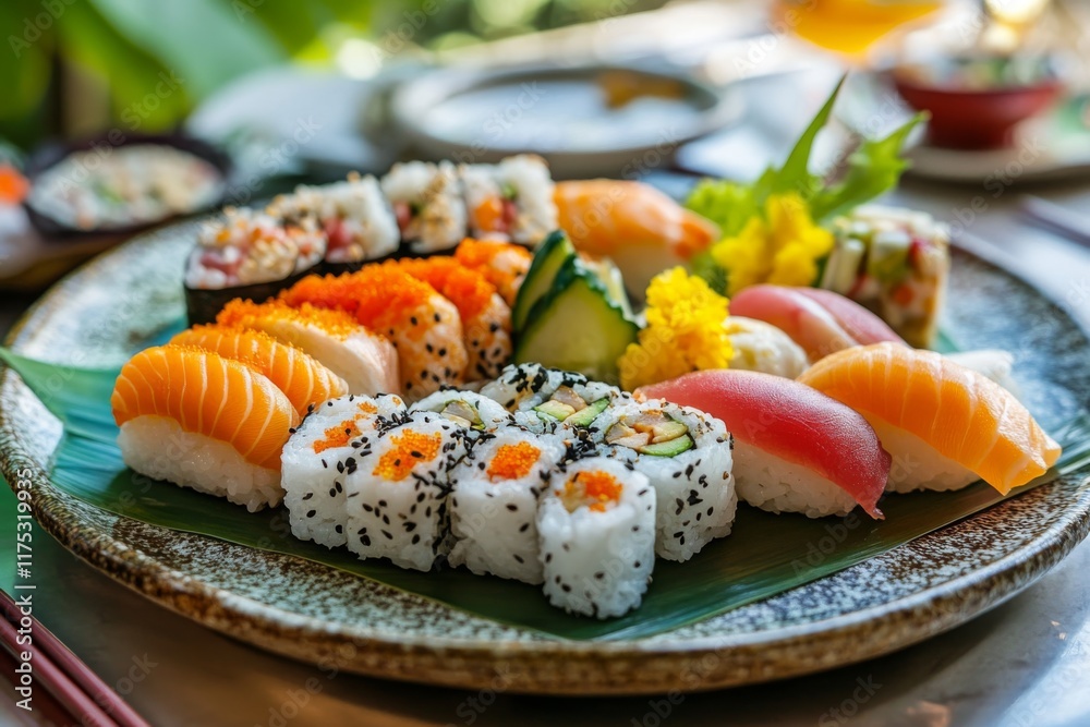 Vibrant Japanese Sushi Plate Display Vibrant Japanese Sushi Plate Display