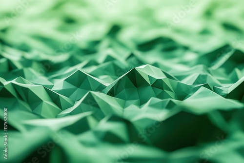 Abstract Green Polygonal Landscape: 3D Geometric Mountain Range, Low Poly Terrain, Nature Inspired, Digital Art, Smooth Surface photo