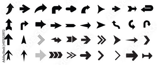 Set black arrows for web design. Arrows vector icon. Arrow icon. Set of big black vector arrows. Cursor, Click. Arrow icon pack