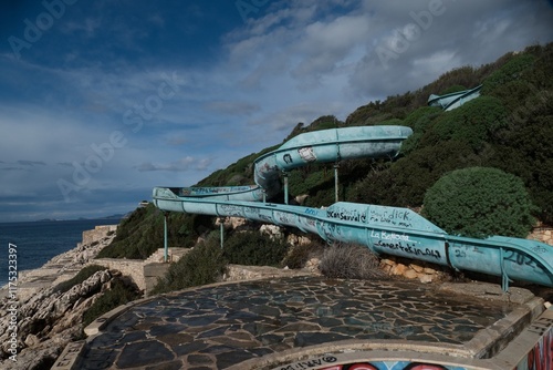 old abandoned building of unused aquapark photo