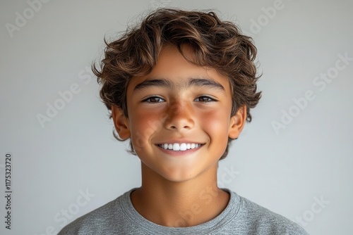 Wallpaper Mural cheerful professional portrait of a mixedrace boy with a radiant smile showcasing clean teeth and a playful demeanor against a plain white background perfect for advertising Torontodigital.ca