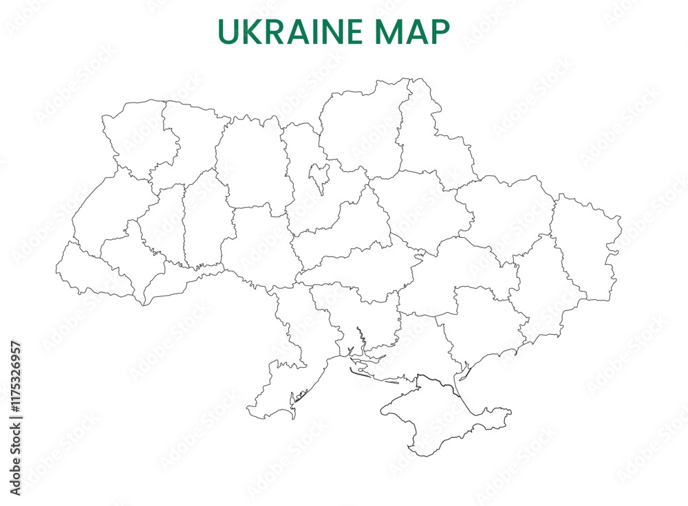 High detailed map of Ukraine. Outline map of Ukraine. Europe High detailed map of Ukraine. Outline map of Ukraine. Europe