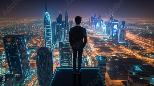 Night cityscape view from skyscraper rooftop