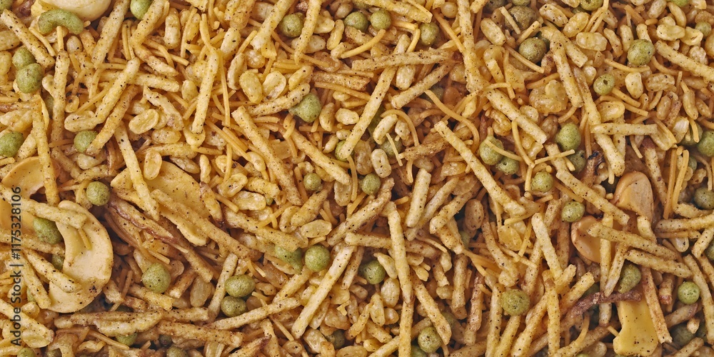 Directly above shot of Indian kashmiri mix snack food. Panoramic background texture. Directly above shot of Indian kashmiri mix snack food. Panoramic background texture.