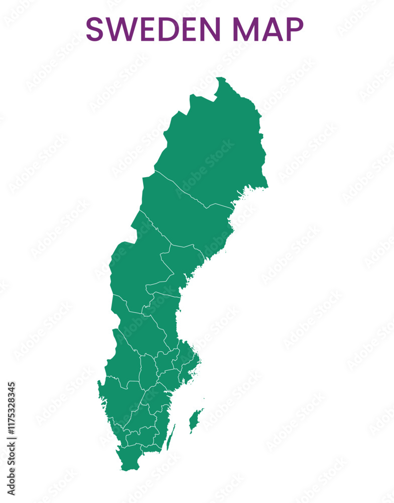 High detailed map of Sweden. Outline map of Sweden. Europe High detailed map of Sweden. Outline map of Sweden. Europe