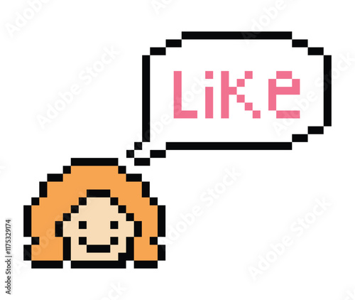 Cute pixel cartoon 8bit character woman lady feel love happy happiness like emotion lifestyle decoration life style 8 bit female girl fun happy like favorite mood game isolated 8bit PNG vector.