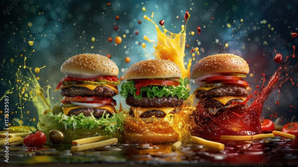 Juicy Cheeseburgers with Splashing Sauce Juicy Cheeseburgers with Splashing Sauce