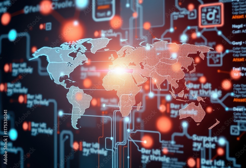 a world map with a glowing background