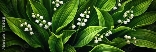 Top View of Vibrant Green Lily of the Valley Plant with Delicate White Flowers Captured in Stunning Detail