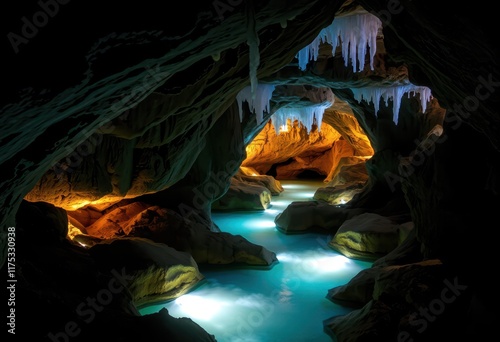 a cave filled with water and ice