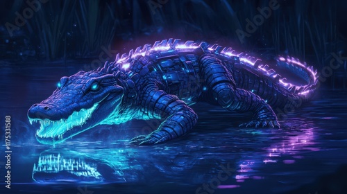 A Bio Mechanical Alligator in a Dark Swamp photo