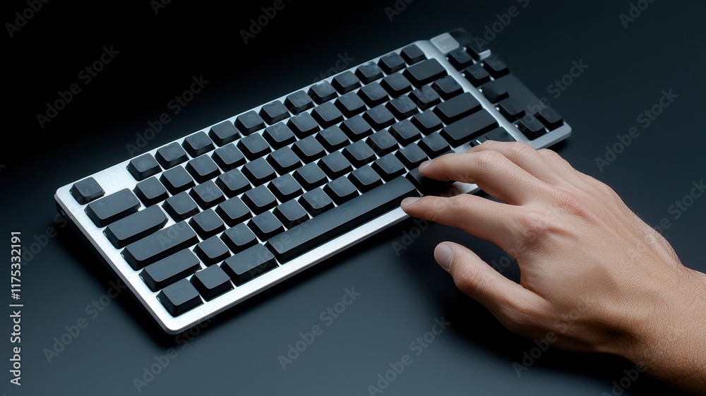 Keyboard with hand in a dark setting Keyboard with hand in a dark setting